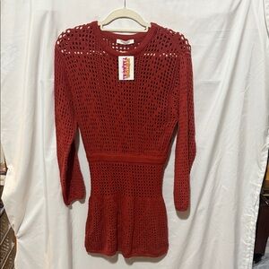 Elegant Long Sleeve Knit Dress in Deep Red